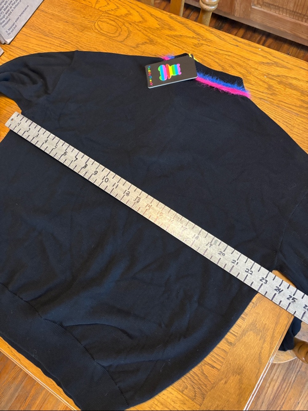 Teddy Fresh Black V-Neck Sweater with Pink & Blue Fuzzy Trim NWT Rare. - Picture 11 of 13